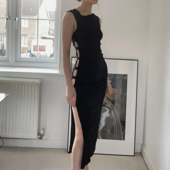 Zara Dresses & Skirts - NWT Zara Side Cutout Asymmetrical Neckline Slit Bodycon Midi Dress